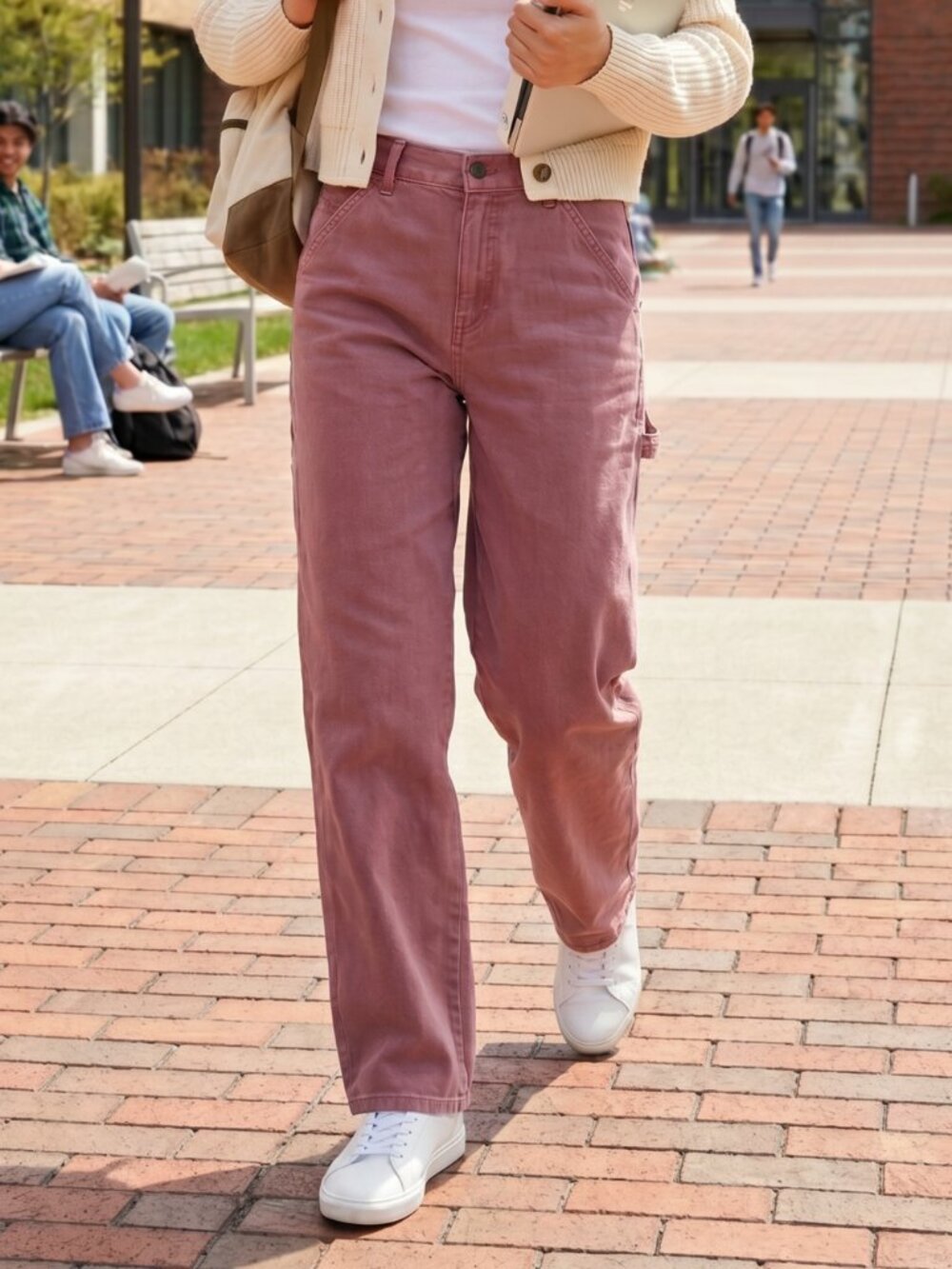 Mango Jaione Carpenter Cargo Wide Leg Jeans 6 Pink Purple 57045970